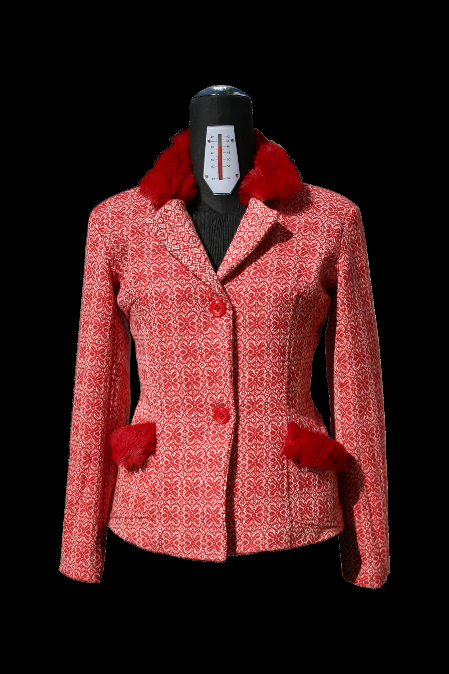 RED FLOWERS WOOL FITTED BLAZER